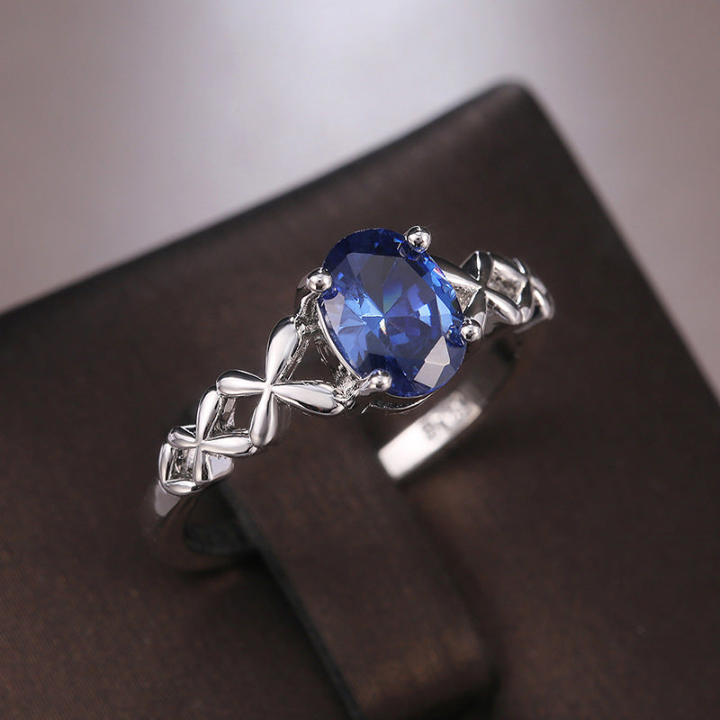 Cute Geometric Blue Zircon Copper Women’s Fashion Engagement Ring