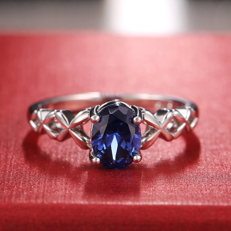 Cute Geometric Blue Zircon Copper Women’s Fashion Engagement Ring
