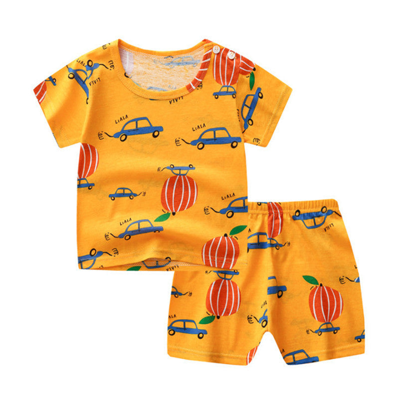 Baby Thin Cotton Suit Boys And Girls Short-sleeved Shorts Two-piece Suit