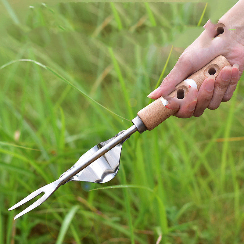 Stainless Steel Root Weeding Tool with Ergonomic Wood Handle – Heavy-Duty Garden Weed Puller