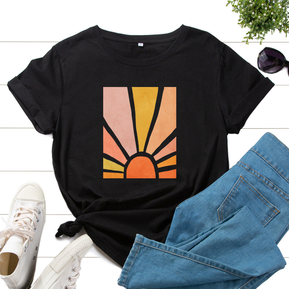 Women's Cotton Graphic Tee Relaxed Fit Short Sleeve Floral