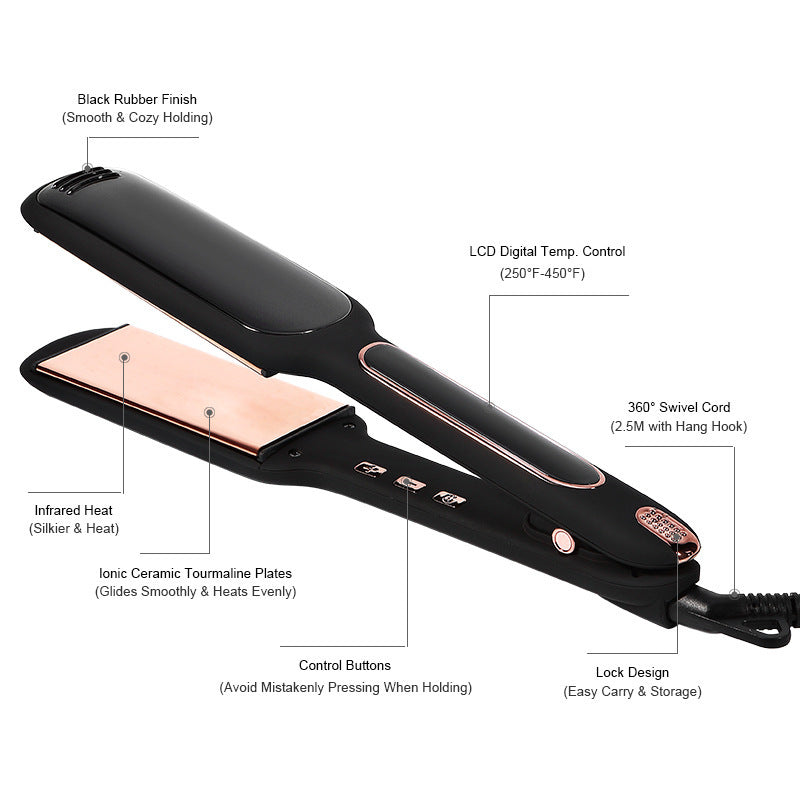 LCD Display Infrared Hair Straightener Wide Plate Professional Styling Tool