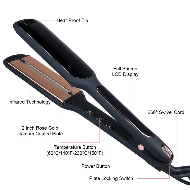 LCD Display Infrared Hair Straightener Wide Plate Professional Styling Tool