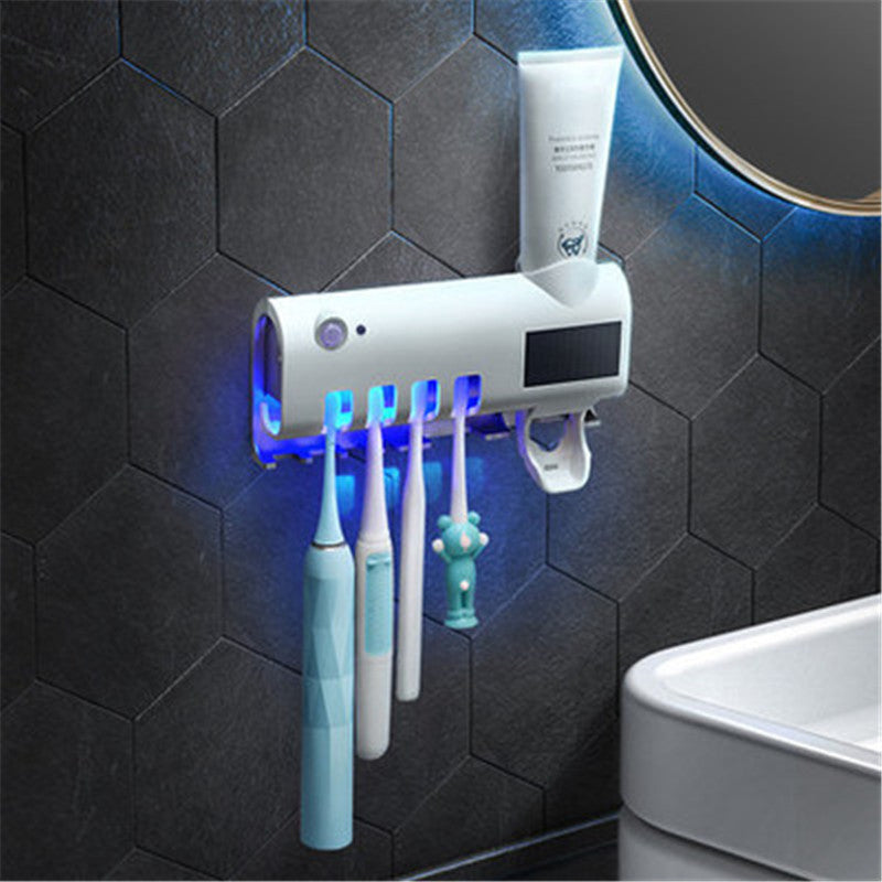Multifunctional Bathroom Toothbrush Holder with Toothpaste Dispenser & USB Charging Rack