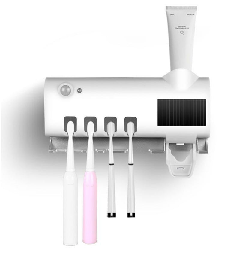Multifunctional Bathroom Toothbrush Holder with Toothpaste Dispenser & USB Charging Rack