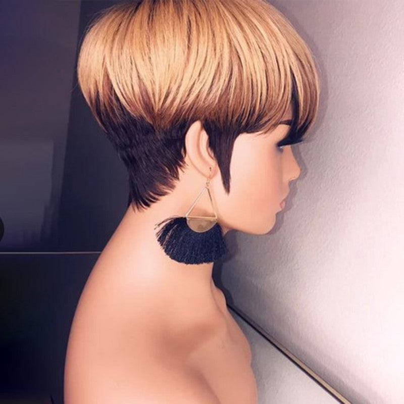 Ladies Fluffy Black Gradient Brown Wig
