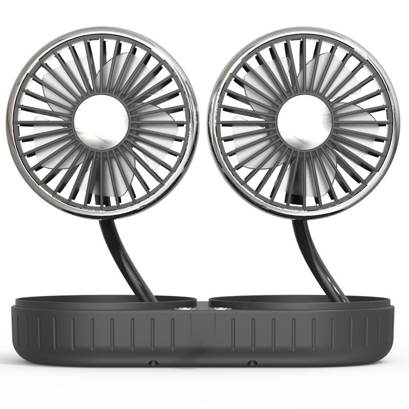 USB Dual-Head Car Fan – 360° Gooseneck, Quiet, 3-Speed