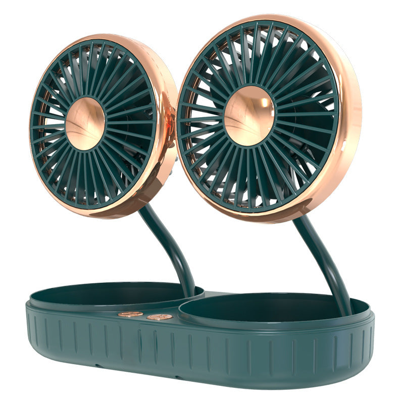 USB Dual-Head Car Fan – 360° Gooseneck, Quiet, 3-Speed