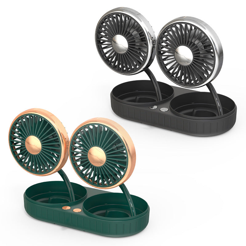 USB Dual-Head Car Fan – 360° Gooseneck, Quiet, 3-Speed