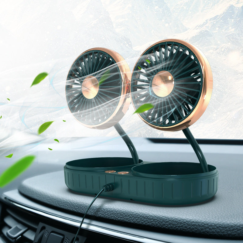 USB Dual-Head Car Fan – 360° Gooseneck, Quiet, 3-Speed