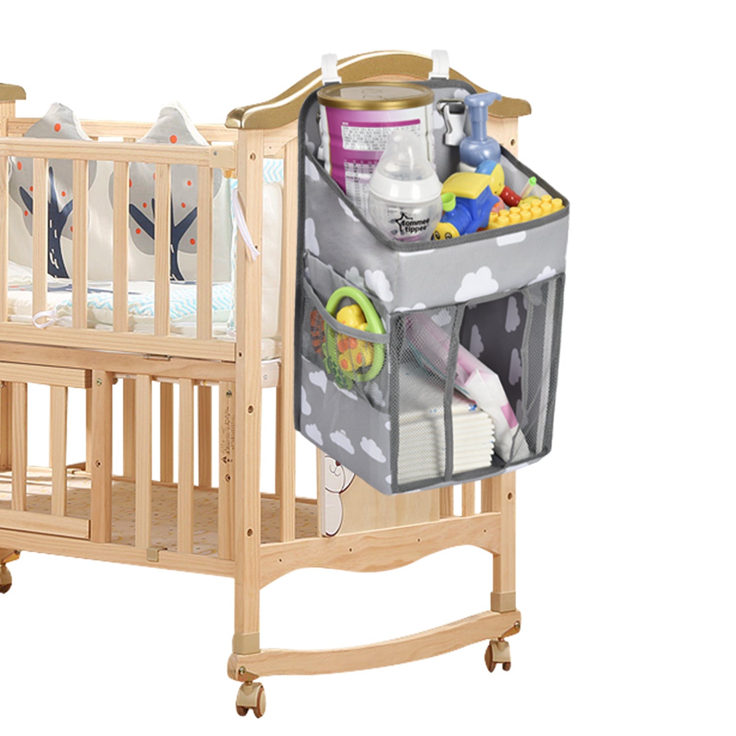 Baby Hanging Diaper Storage Bag – Oxford Cloth Bedside Organizer for Clothes and Essentials