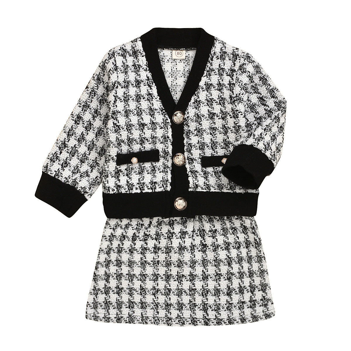 Black long-sleeved temperament two-piece suit skirt plaid children's clothing