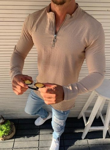 Men's zipper long sleeve T-shirt