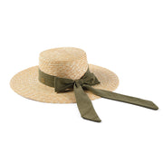 Wheat Straw Flat Top Sun Hat with Bowknot for Travel and Beach