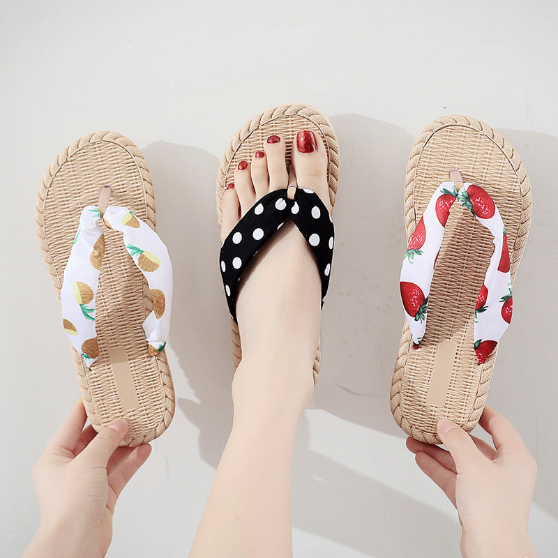 Womens Flip Flops Dot Pattern Imitation Hemp Rope EVA Upper