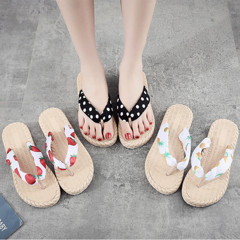Womens Flip Flops Dot Pattern Imitation Hemp Rope EVA Upper