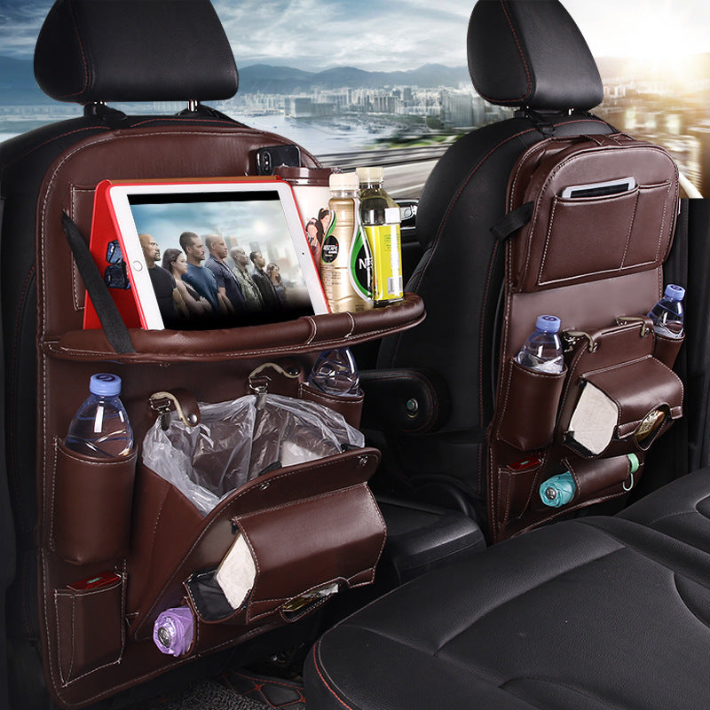 PU Leather Car Backseat Organizer – Multifunction Hanging Tray & Waterproof Storage Bag