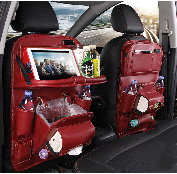 PU Leather Car Backseat Organizer – Multifunction Hanging Tray & Waterproof Storage Bag