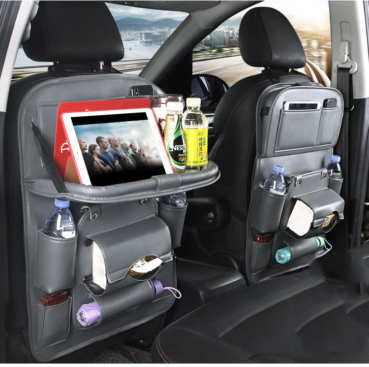 PU Leather Car Backseat Organizer – Multifunction Hanging Tray & Waterproof Storage Bag