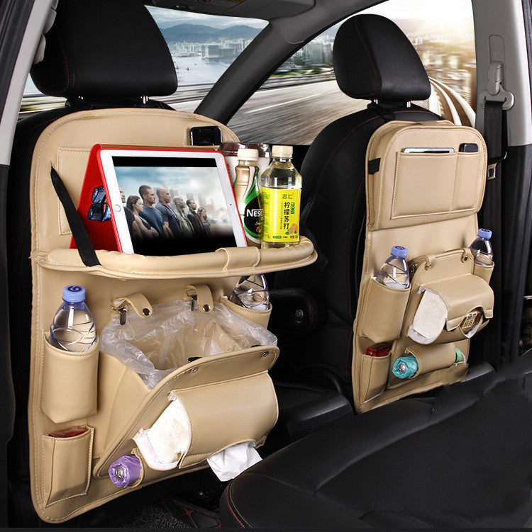 PU Leather Car Backseat Organizer – Multifunction Hanging Tray & Waterproof Storage Bag