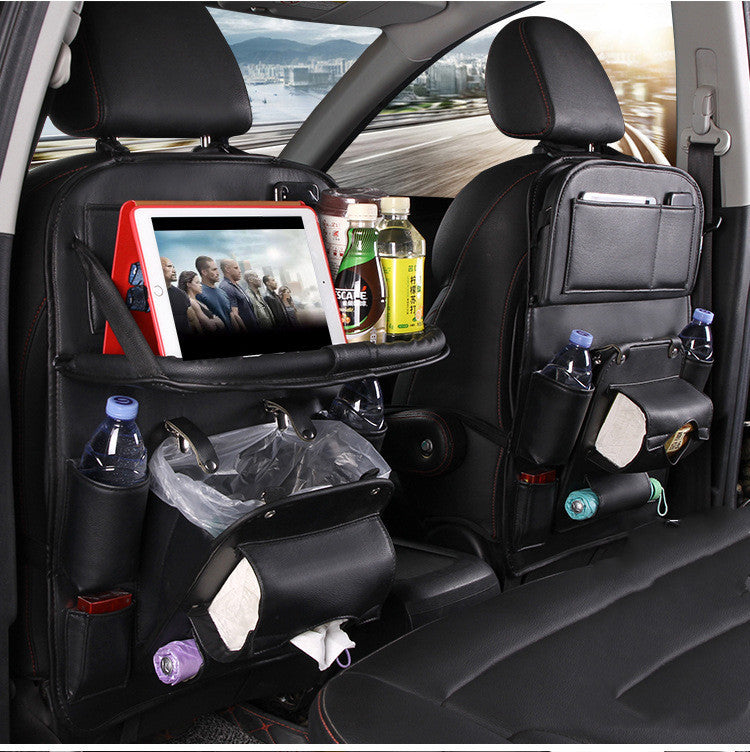 PU Leather Car Backseat Organizer – Multifunction Hanging Tray & Waterproof Storage Bag