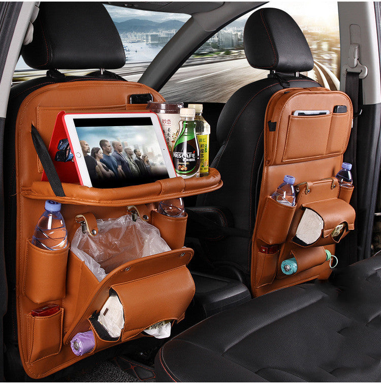 PU Leather Car Backseat Organizer – Multifunction Hanging Tray & Waterproof Storage Bag