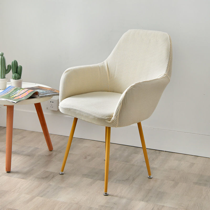 Nordic Style Semi-Circular Elastic Curved Leather Dining and Office Chair Cover with Armrests