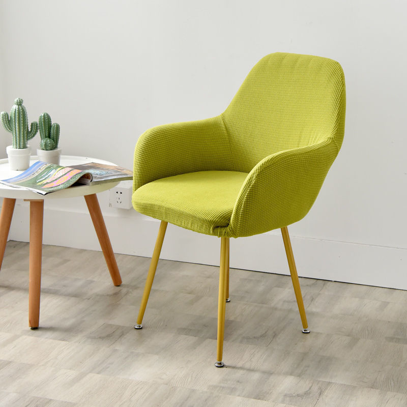 Nordic Style Semi-Circular Elastic Curved Leather Dining and Office Chair Cover with Armrests
