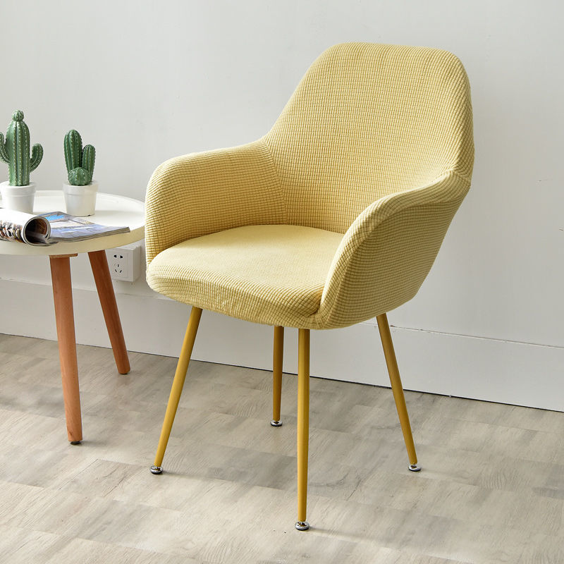 Nordic Style Semi-Circular Elastic Curved Leather Dining and Office Chair Cover with Armrests
