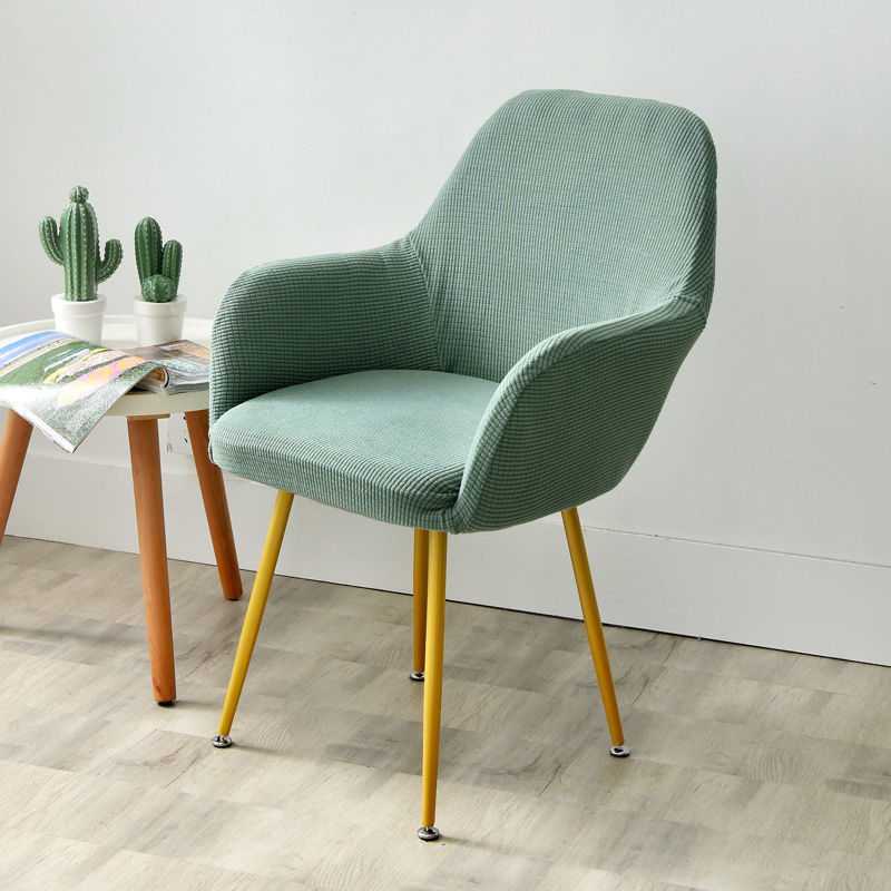Nordic Style Semi-Circular Elastic Curved Leather Dining and Office Chair Cover with Armrests