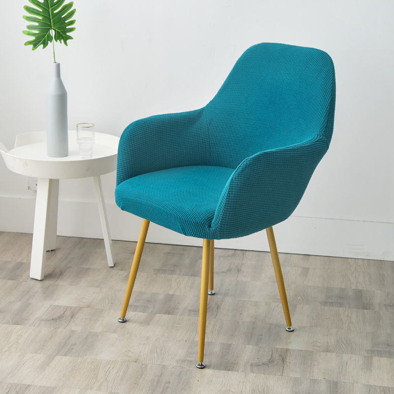 Nordic Style Semi-Circular Elastic Curved Leather Dining and Office Chair Cover with Armrests