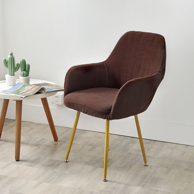Nordic Style Semi-Circular Elastic Curved Leather Dining and Office Chair Cover with Armrests