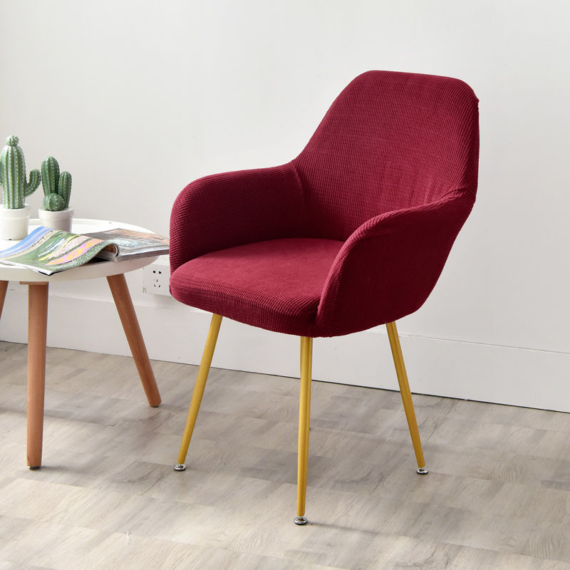 Nordic Style Semi-Circular Elastic Curved Leather Dining and Office Chair Cover with Armrests
