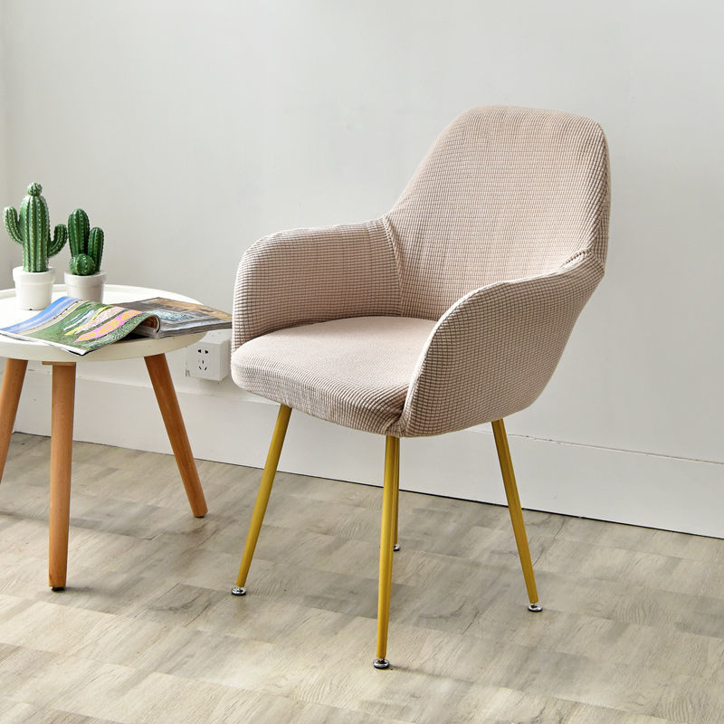 Nordic Style Semi-Circular Elastic Curved Leather Dining and Office Chair Cover with Armrests
