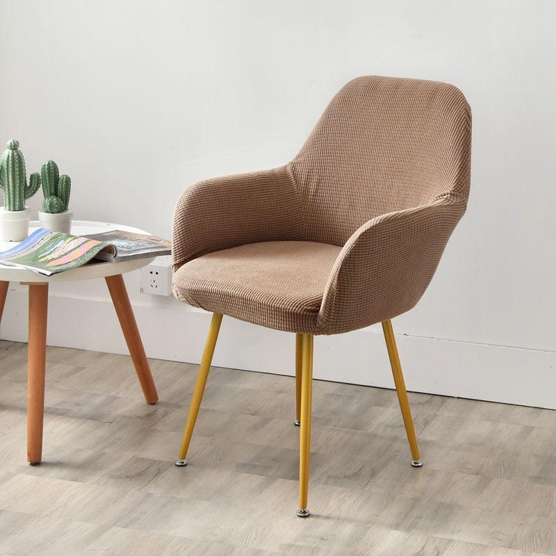Nordic Style Semi-Circular Elastic Curved Leather Dining and Office Chair Cover with Armrests