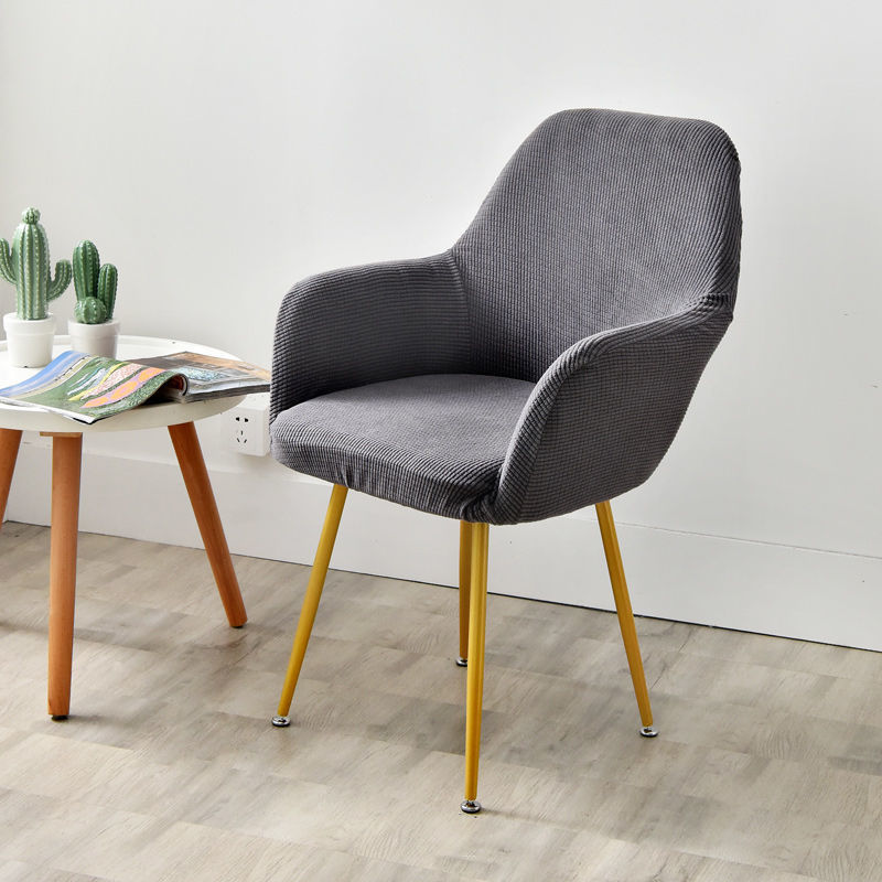 Nordic Style Semi-Circular Elastic Curved Leather Dining and Office Chair Cover with Armrests