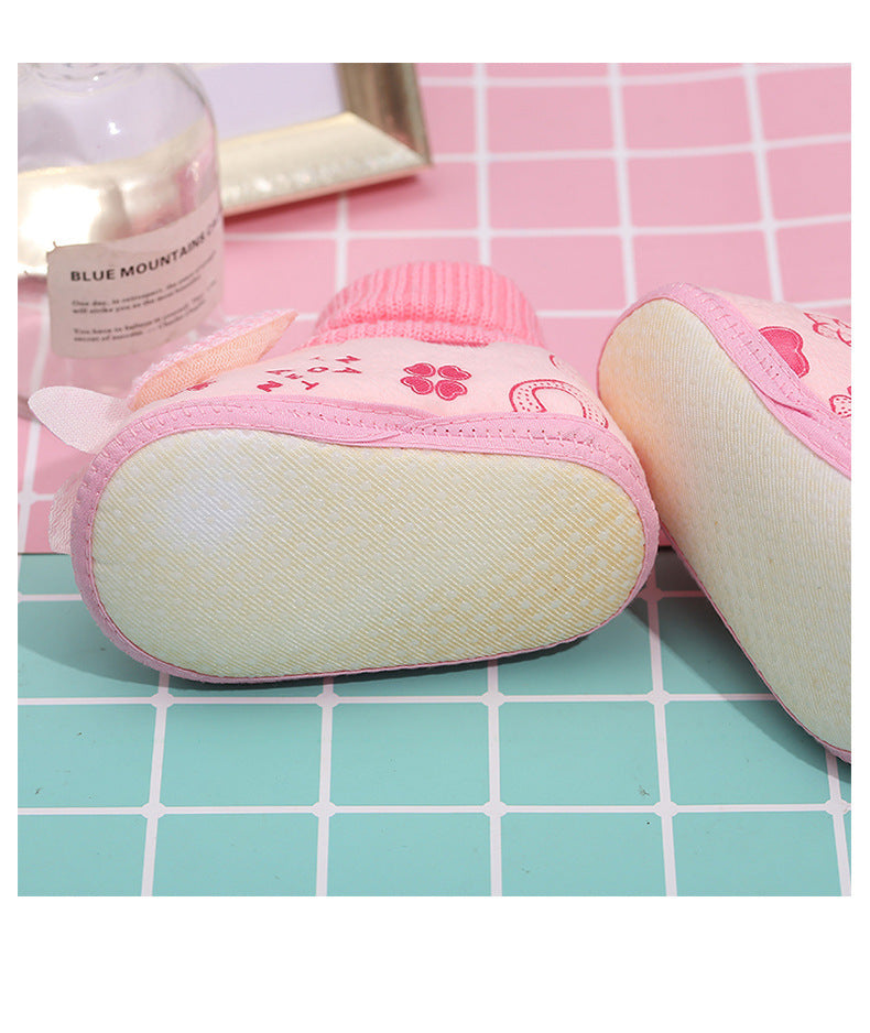 Baby Toddler Shoes In Autumn And Winter Plus Velvet Thickening Luokou Bow Baby Cotton Shoes Cover Foot Short Boots Non-Slip Sole Shoes
