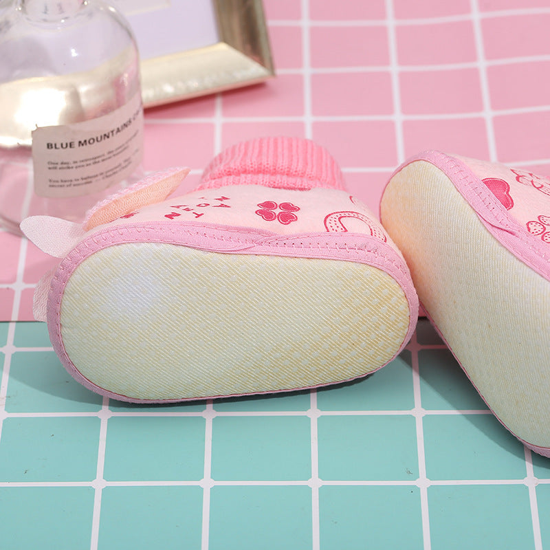 Baby Toddler Shoes In Autumn And Winter Plus Velvet Thickening Luokou Bow Baby Cotton Shoes Cover Foot Short Boots Non-Slip Sole Shoes