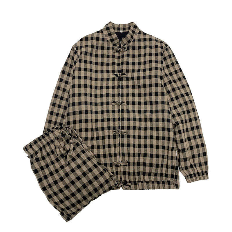 Two-Piece Chinese Tang Suit With Plaid Jacket