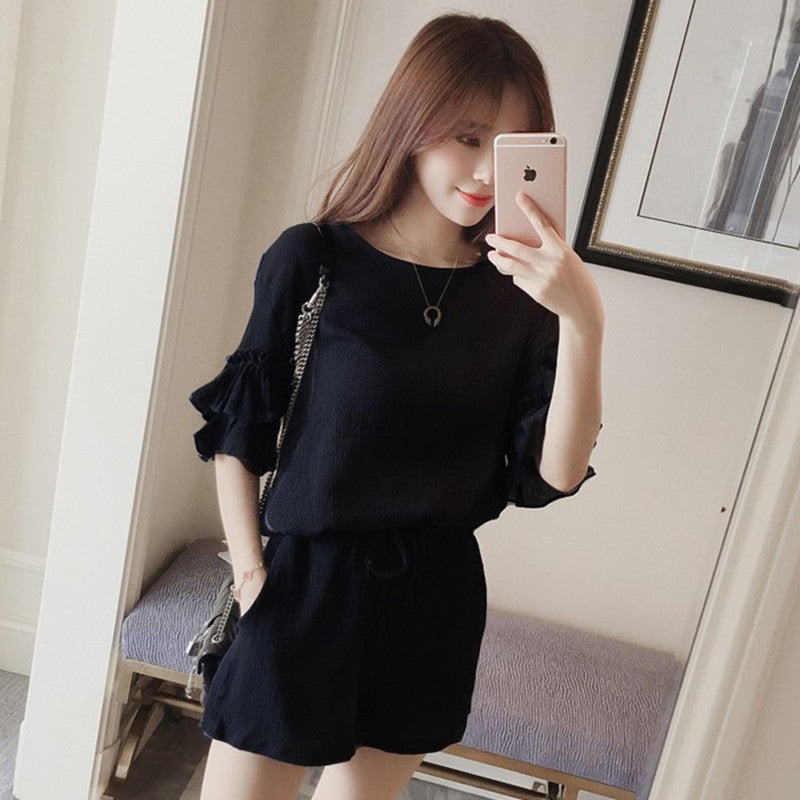 Women's Chiffon Top and High-Waist Shorts Two-Piece Suit – Elegant Summer Set