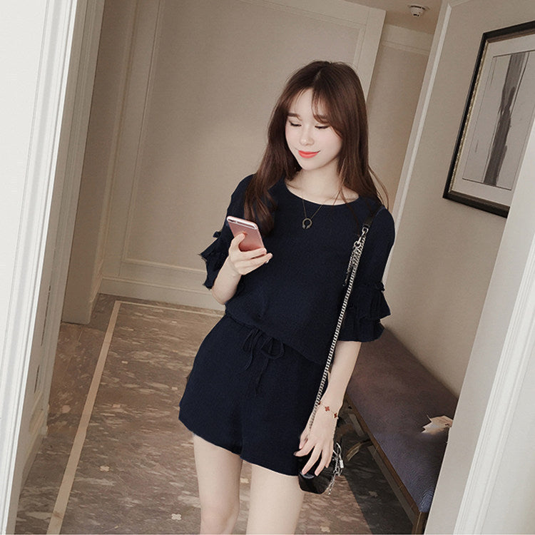Women's Chiffon Top and High-Waist Shorts Two-Piece Suit – Elegant Summer Set