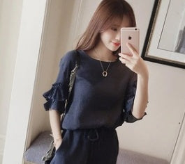 Women's Chiffon Top and High-Waist Shorts Two-Piece Suit – Elegant Summer Set