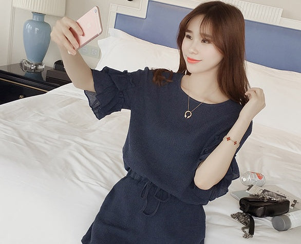 Women's Chiffon Top and High-Waist Shorts Two-Piece Suit – Elegant Summer Set