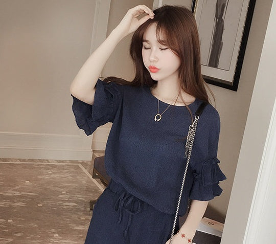 Women's Chiffon Top and High-Waist Shorts Two-Piece Suit – Elegant Summer Set
