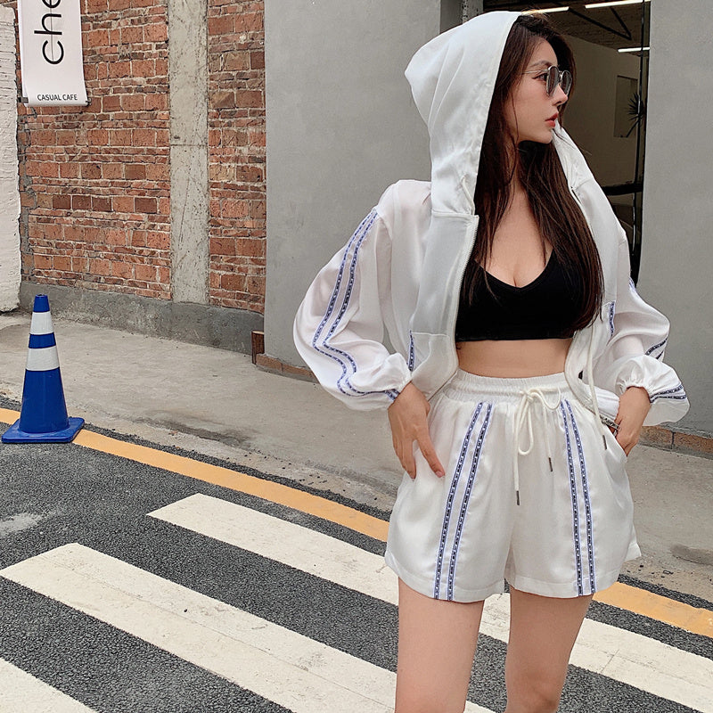 Women's Two-Piece Set – Sun Jacket & High-Waist Shorts