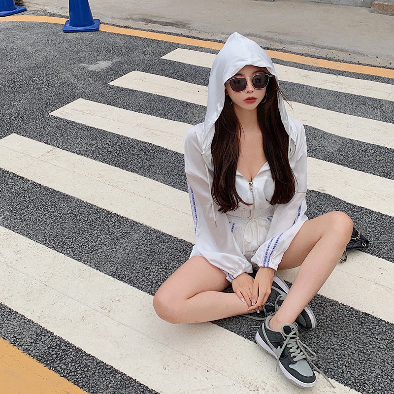 Women's Two-Piece Set – Sun Jacket & High-Waist Shorts