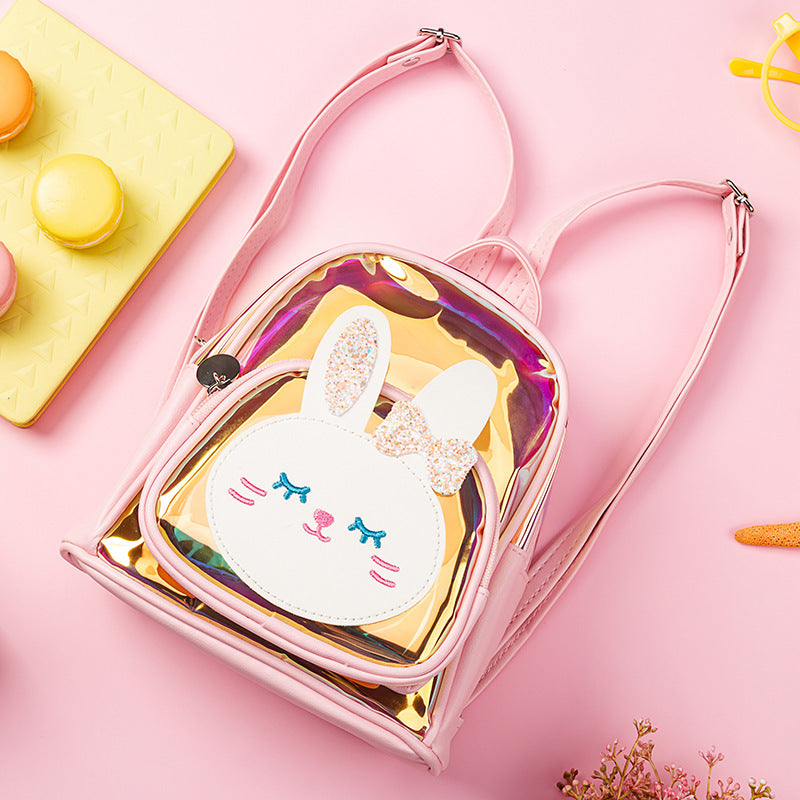 Girls Transparent Laser Film Mini Backpack Cartoon Rabbit