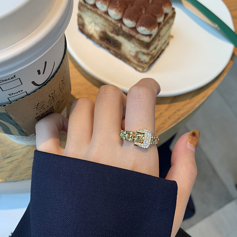 Adjustable Geometric Women Ring Alloy Silver Plated Zircon