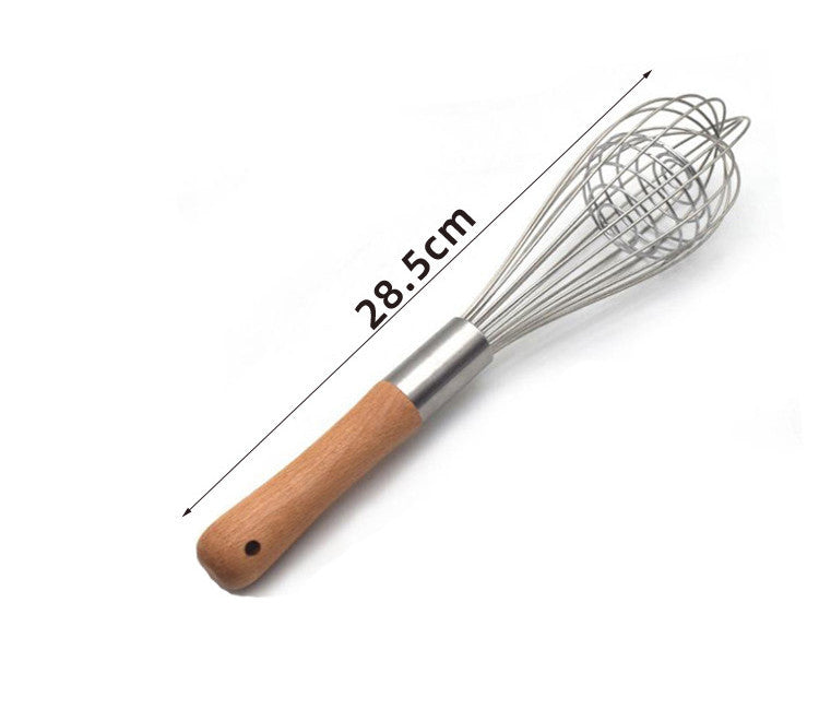 11-Inch Wooden Handle Whisk & Manual Stainless Steel Milk Frother – Handheld Baking & Frothing Tool