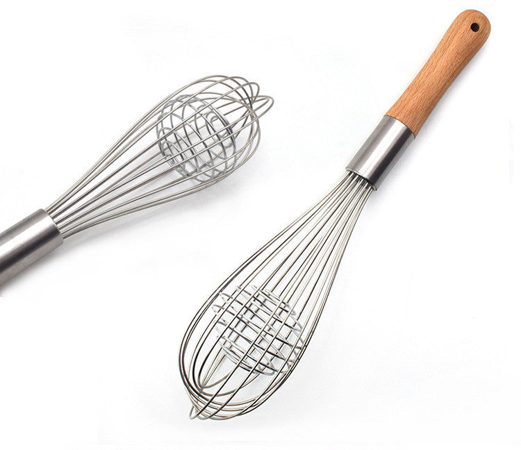 11-Inch Wooden Handle Whisk & Manual Stainless Steel Milk Frother – Handheld Baking & Frothing Tool